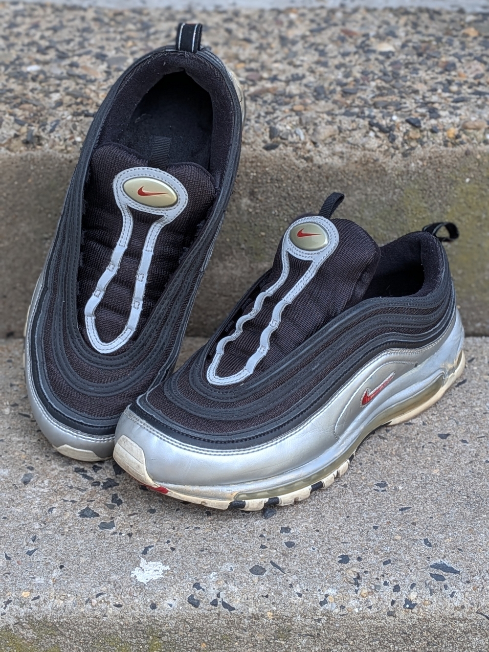 Nike Men’s Air Max 97 Sneakers - Black/Silver with Red Swoosh Size 10.5